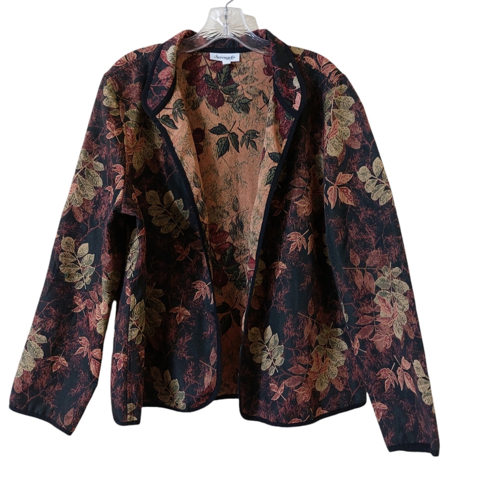 Vintage Serengeti Fall Leaf Print Tapestry Lightweight Basic Plus Size Blazer XL